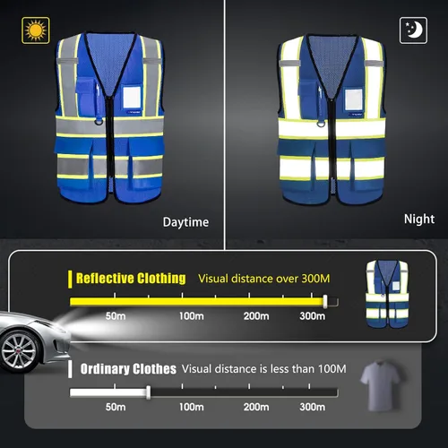 Miniatura 3 de AYKRM 11 color alta visibilidad reflectante chaleco de seguridad para mujeres hombres bolsillo cremallera ANSI/ISEA estándar Azul (Blue Mesh)
