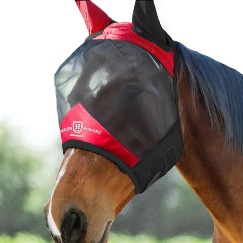 Miniatura 9 de Harrison Howard Máscara de mosca de caballo luminosa profesional estándar con orejas, protección UV, para caballos, azul y plateado, mazorca mediana