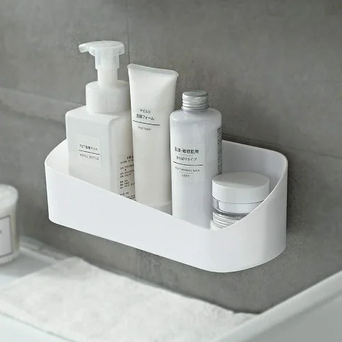 SUNFICON Organizador de ducha adhesivo montado en la pared, estante de almacenamiento, estante de ducha sin perforaciones, soporte para champú y