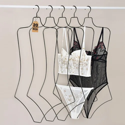 Miniatura 9 de Percha de ropa con forma de cuerpo, paquete de 10 perchas de lujo de alambre de metal negro para traje de baño y bikini, perchas de lencería