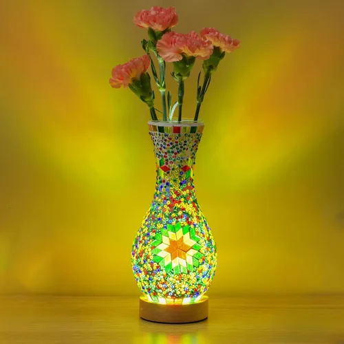 Miniatura 8 de Lámpara de mesa turca marroquí con mosaico, jarrón de vidrio hecho a mano con base de madera, iluminación decorativa para dormitorio, sala de estar