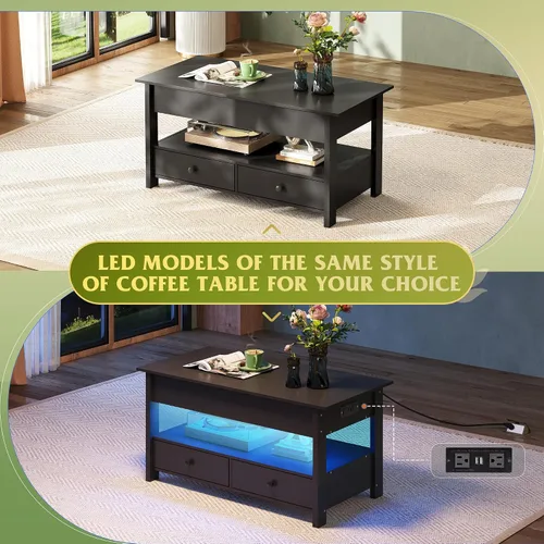 Miniatura 6 de WLIVE Mesa de Centro, Mesa de Centro con Tapa Elevable con 2 Cajones, Gran Almacenamiento y Estante Abierto, Tapa de Mesa Elevable para Sala de Negro