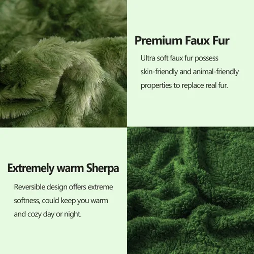 Miniatura 5 de NEWCOSPLAY - Manta de pelo sintético supersuave para sofá, manta de franela verde sherpa, afelpada y cálida para sofá cama