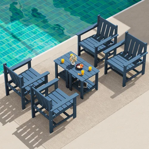 Miniatura 14 de SERWALL - Juego de muebles de patio de 3 piezas estilo bistró, juego de sillas Adirondack para todo clima con mesa auxiliar, juego de muebles de Gris