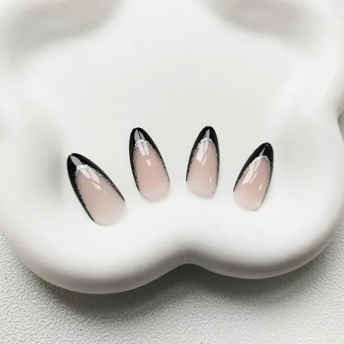 Miniatura 4 de Uñas postizas a presión con punta francesa, uñas postizas de almendra, cobertura completa, uñas artificiales brillantes, uñas acrílicas medianas