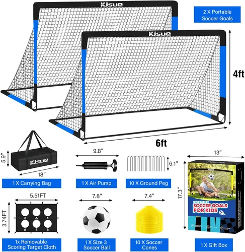 Miniatura 2 de Juego de portería de fútbol infantil para patio trasero – 2 porterías de fútbol de 6 x 4 pies, equipo de entrenamiento, red de fútbol para niños
