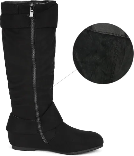 Miniatura 3 de DREAM PAIRS Women's Wide Calf Knee High Boots, Fur-lined Low Hidden Wedge Boots