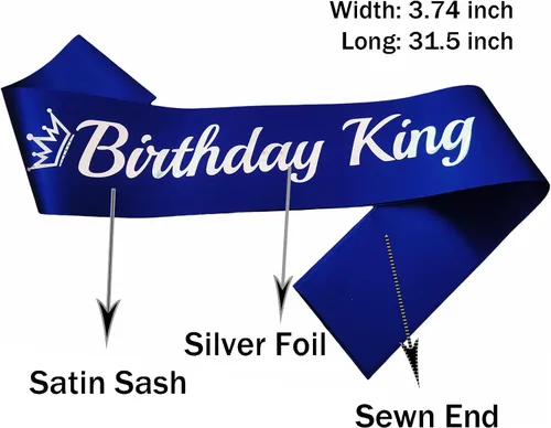 Miniatura 2 de Banda de cumpleaños King azul real, banda de cumpleaños de papel de aluminio plateado para King divertidas decoraciones de fiesta de cumpleaños