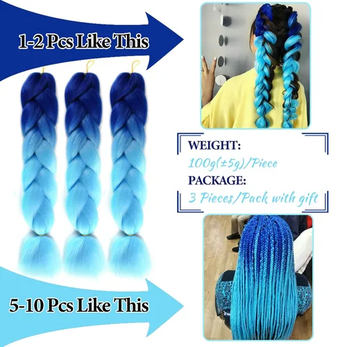 Miniatura 3 de Extensiones de cabello sintético para trenzar ombré, extensiones de cabello sintético jumbo para trenzas, de alta temperatura