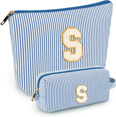 Miniatura 87 de 2 piezas de bolsas de maquillaje iniciales para mujeres: bolsa de cosméticos para viaje y artículos de tocador - Regalos de cumpleaños para niñas
