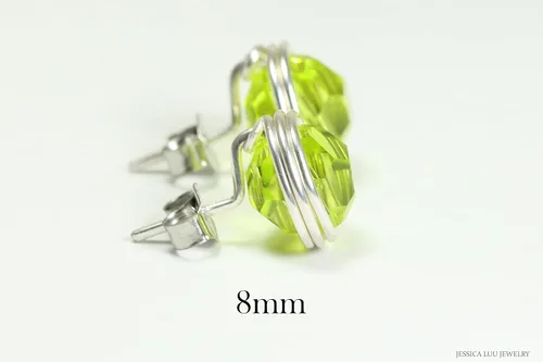 Miniatura 6 de Jessica Luu Jewelry Chartreuse Green Stud Earrings Sterling Silver or Gold Wire Wrapped Citrus Crystal Handmade