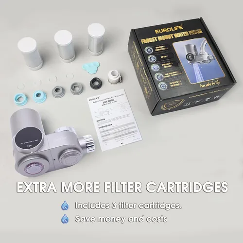 Miniatura 9 de Combo EUROLIFE - Filtro de agua para montaje en grifo EL-LS-A13, filtro de agua LED para fregadero con luz UV e indicador de vida del filtro