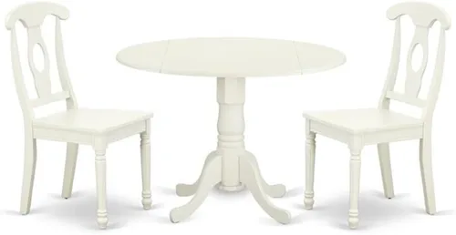 Miniatura 16 de East West Furniture DLKE3-BCH-LC - Juego de mesa de comedor moderno de 3 piezas que contiene una mesa redonda de madera con gotas y 2 sillas