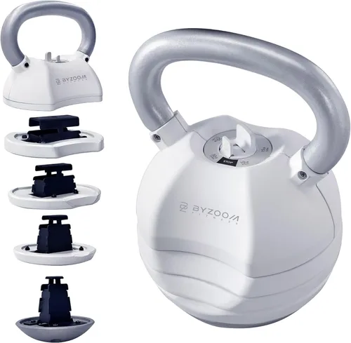 Miniatura 9 de BYZOOM FITNESS Pure Series - Pesa rusa ajustable de 30/40/50 libras, cambio de peso 5 en 1, mecanismo patentado de cambio rápido, mango curvado