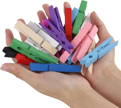 Miniatura 5 de 100 pinzas de madera de colores, alfileres de ropa de 2.9 pulgadas para manualidades, clip de lavandería, 10 alfileres de animación
