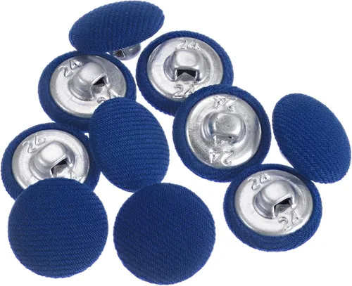 Miniatura 21 de HARFINGTON 10 botones de tela de 24L cubiertos de tela de 0.59 pulgadas, vástago de metal, botones de costura redondos para trajes, blusas de Azul