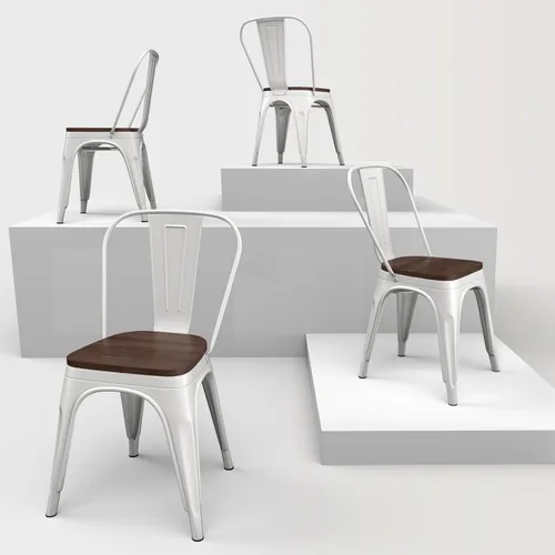 Miniatura 29 de Juego de 8 sillas de comedor de metal, sillas apilables estilo tolix con respaldo, diseñadas para el comedor diario, en interiores, cocina y comedor