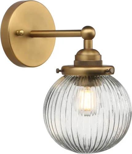Yosoan Lámpara de pared de 1 luz, estilo vintage, industrial, retro, a rayas, redonda, de vidrio, lámpara de pared para cocina, sala de estar Antiguo