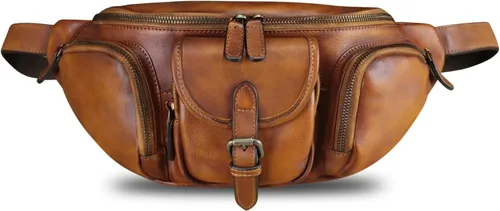 Riñonera de cuero genuino para hombres y mujeres, bolso bandolera de cuero real, bolso cruzado de moda, bolso de cintura de moda, Marrón, Riñonera