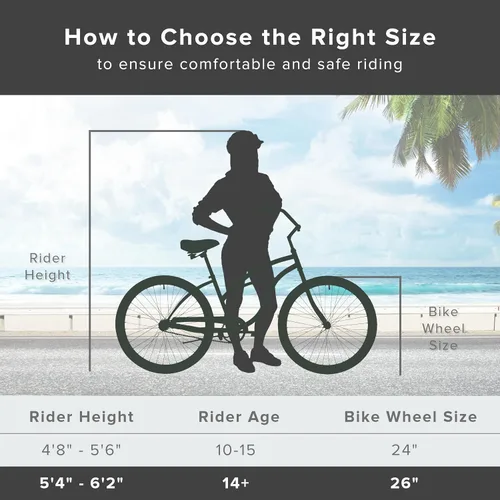 Miniatura 6 de Sixthreezero Urban Lady Beach Cruiser - Bicicleta híbrida de 3 velocidades para mujer Verde militar con llantas rosadas con asiento negro/puños