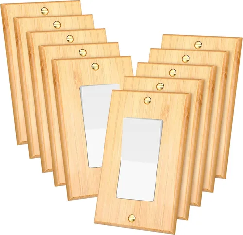 Miniatura 11 de Pinkunn 10 piezas de placa de interruptor de luz de madera maciza, cubierta de salida de madera de bambú, placa decorativa de pared para el hogar