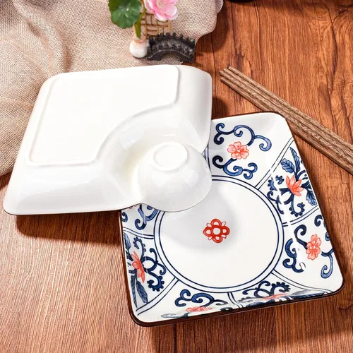 Miniatura 6 de Juego de 2 platos de cerámica de Gyoza de 7.1 pulgadas con plato de vinagre (color B)