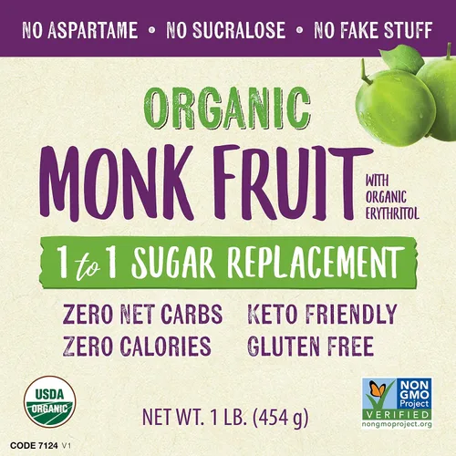 Miniatura 3 de NOW Foods, Fruta de monje orgánica con polvo de eritritol, 1 a 1 reemplazo de azúcar, 1 libra