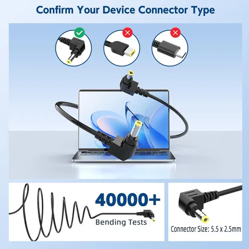 Miniatura 3 de Cargador para portátil de 65 W, 19 V, 3.42 A, compatible con Toshiba Satellite C55 L755 y P755 Series Adaptador de CA de enchufe redondo con un