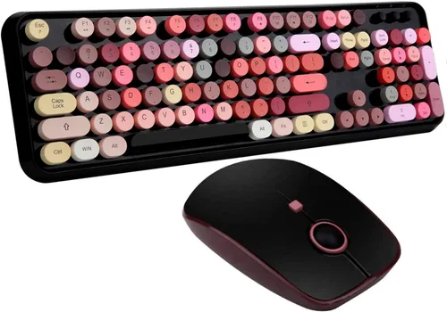 Miniatura 26 de FOPETT - Juego de teclado y mouse inalámbricos de 2.4 GHz con botón de interruptor, teclado de tamaño completo, compatible con V2030 Azul Colorido