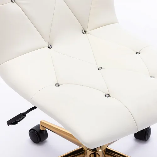 Miniatura 5 de DUHOME Silla moderna de oficina en casa, de piel sintética, bonita silla de escritorio blanca con base dorada, silla de tocador rodante sin brazos