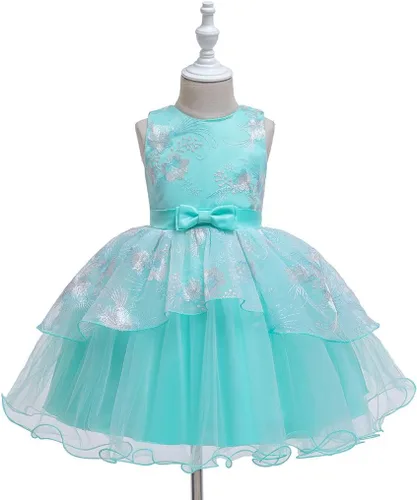 Miniatura 2 de Vestido de dama de honor para niñas con estampado floral, para fiesta de cumpleaños, boda, para primer cumpleaños (verde, 18-24 meses)