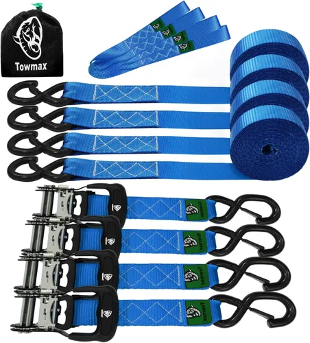 Miniatura 16 de Correas de trinquete retráctiles (paquete de 4) – Correas de trinquete autorretractables de 1 pulgada x 10 pies con bucles suaves, correas de amarre