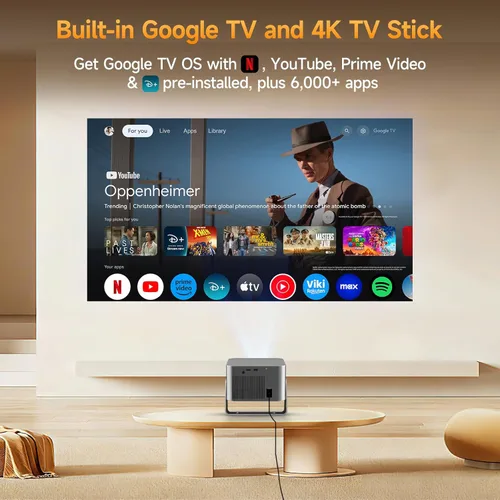 Miniatura 2 de Proyector inteligente con Google TV, soporte 4K mini proyector portátil con WiFi y Bluetooth, enfoque automático y evitación de obstáculos, TV