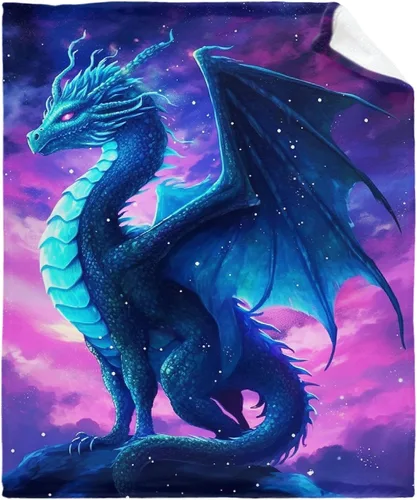 Manta de Dragón Azul, Regalo para Mujeres, Hombres, Niñas, Niños, Amantes de Dragones, Manta de Franela Suave Azul para Sala de Estar, Sofá, Sillón,