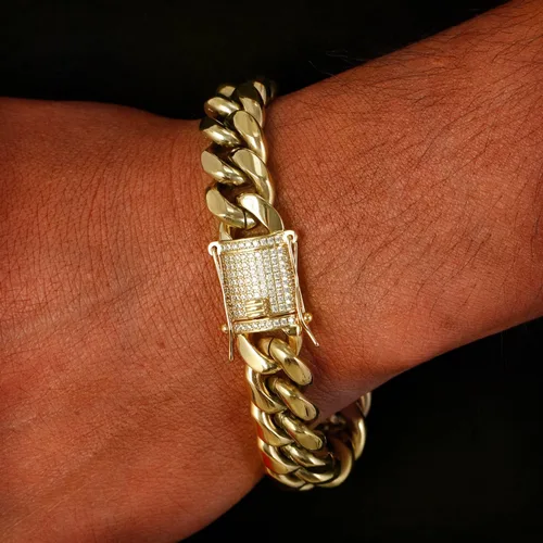 Miniatura 6 de PY BLING Heavy Stainless Steel Miami Cuban Link Bracelet 8mm-16mm 14k Real Gold Plated with Lab Diamond Clasp Premium Hip Hop Jewelry For Men Women