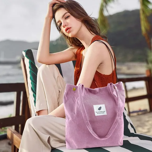 Miniatura 45 de Ayieyill - Bolsa de pana para mujer y niña, con correa de lona para colgar al hombro, bolsa con bolsillo