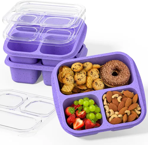 Miniatura 9 de Cajas de aperitivos (paquete de 3) – Cajas Bento apilables con 3 compartimentos, recipientes de preparación de comidas reutilizables, recipientes