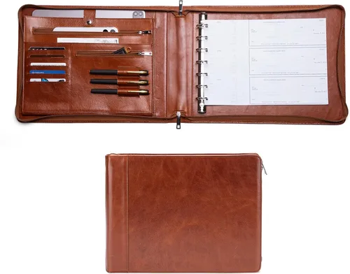 Miniatura 17 de Carpeta personalizada con 7 anillos, soporte de cuero vegano grabado para chequera, 3 en una página para 600 cheques (9 x 13 pulgadas), carpeta