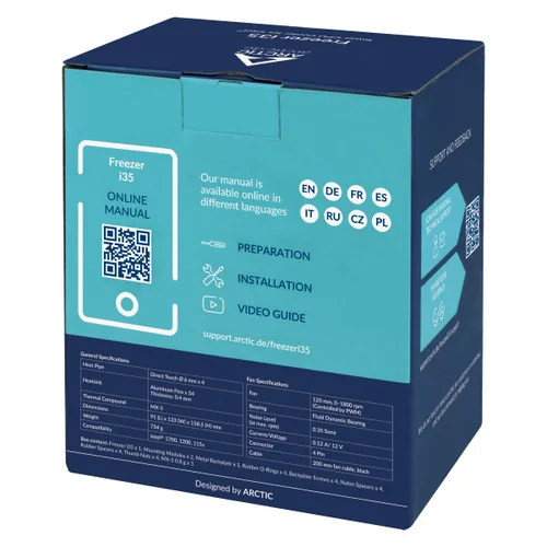 Miniatura 7 de ARCTIC Freezer i35 - Enfriador de CPU de Torre Única, Específico para Intel, Ventilador P-Fan de 120 mm Optimizado a Presión, 0–1800 RPM, 4 Tubos