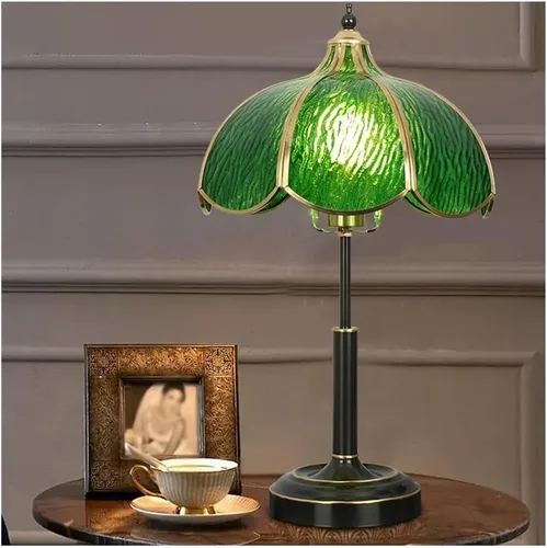 Miniatura 4 de Lámpara de mesa de cristal vintage Lámpara de mesa para dormitorio, estudio, sala de estar, lámpara de mesa de noche de latón (azul, mediano)
