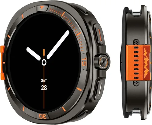 Miniatura 16 de Metal Cover Compatible with Samsung Galaxy Watch 8 Case 44mm, 2 in 1 Protective Rugged Bumper with Back Frame for Galaxy Watch 8 44mm (Black/Orange)