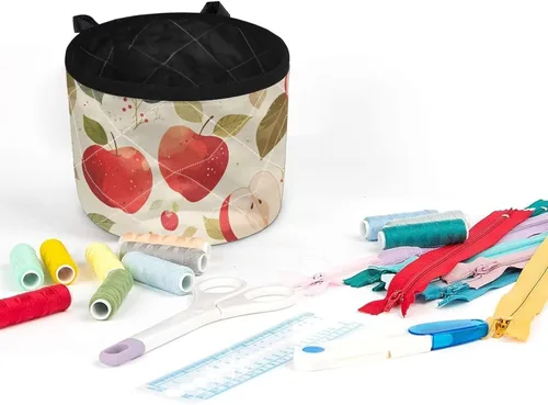 Miniatura 3 de Alfombrilla para máquina de coser con estampado de manzanas rojas para mesa con bolsillos, resistente al polvo, compatible con máquina de coser