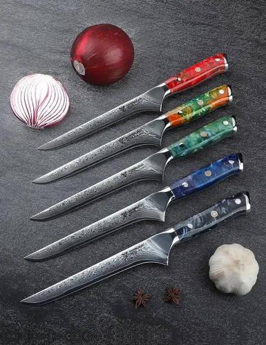 Miniatura 6 de Cuchillo de filete de 7 pulgadas, VG10 Damasco cuchillo para deshuesar peces con mango de resina - Serie Xuan (azul zafiro)