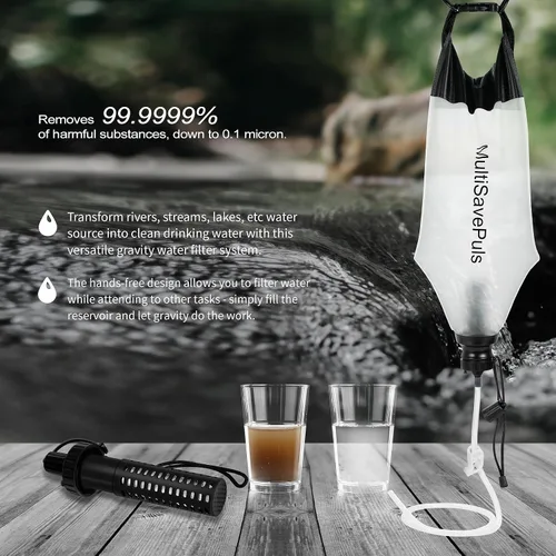 Miniatura 4 de Pajita de Filtro de Agua por Gravedad 3L, Sistema de Filtración de Agua para Camping con Purificador, Purificador de Agua de Supervivencia