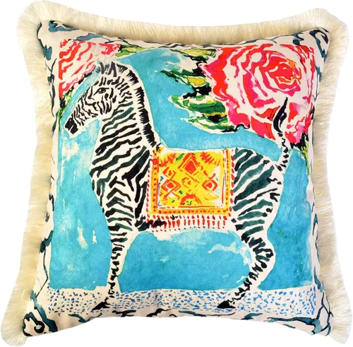 Miniatura 19 de Funda de almohada con patrón de leopardo, funda de almohada de terciopelo única, cojín de borla azul, almohada decorativa para decoración del hogar