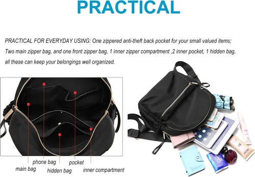 Miniatura 4 de Wraifa Mochila pequeña Oxford impermeable para mujer, mochila escolar para niñas, 111 Small Size Black, S