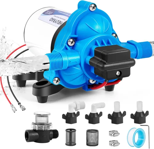 Heuyrao Bomba de agua para caravana de 12 V CC, silenciosa, 4.0 GPM 45 PSI, diafragma autocebante de 3 cámaras, bomba de presión de agua dulce con