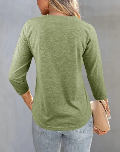 Miniatura 4 de Dailiup Camisetas de manga 34 con cuello en V para mujer, cárdigan con botones, estilo casual, color liso, camisetas básicas, blusas