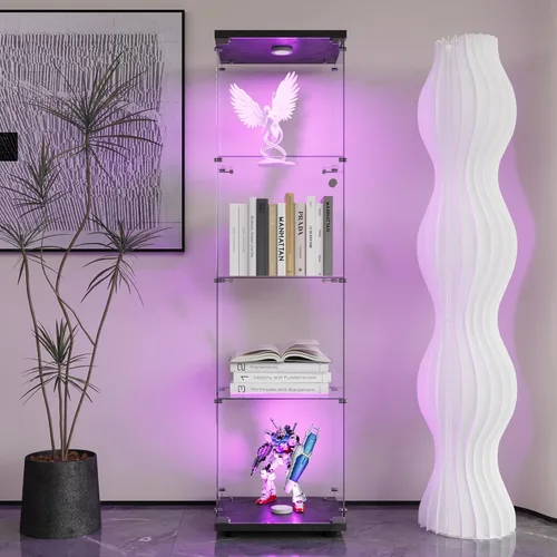 Miniatura 25 de Vitrina de cristal con 3 estantes con 2 puertas, vitrina de cristal transparente para sala de estar, dormitorio, 49.49 x 31.77 x 14.37 pulgadas