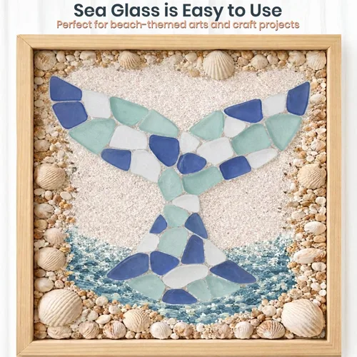 Miniatura 5 de Blue White Aqua Sea Glass - Bolsa de vidrio de playa de 11 onzas para manualidades y decoración, vidrio de mar para manualidades, relleno de jarrón